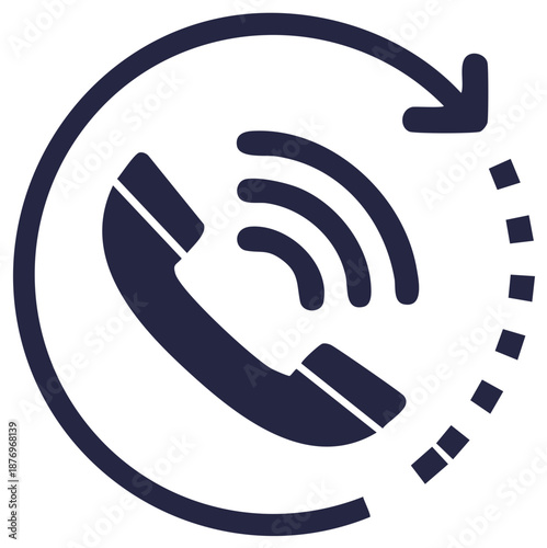 Callback service icon with ringing telephone receiver and circular arrow for 24 hour support