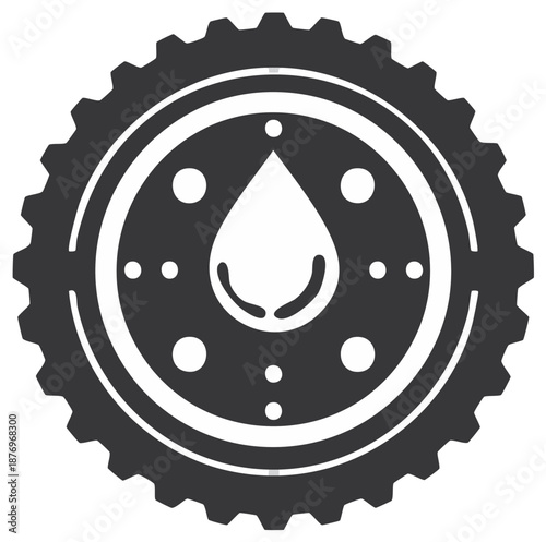 Grease Drop Inside Gear Icon, Automotive Lubrication Concept, Engine Oil Service and Maintenance, Technical Design