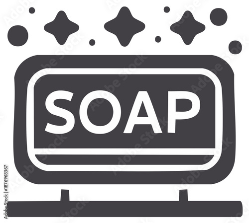 Soap bar with bubbles and stars icon illustration for washing, hygiene, and cleanness
