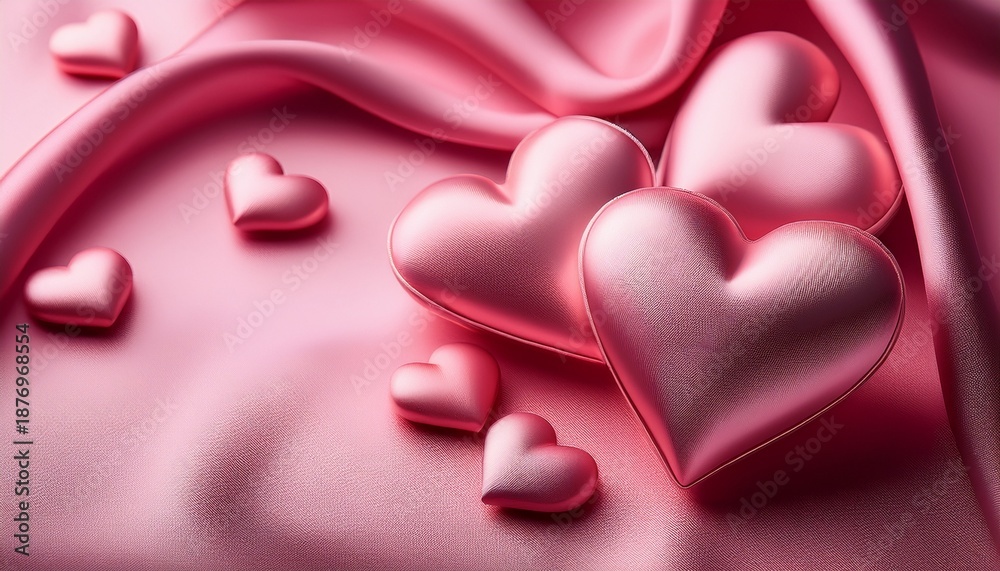 Fototapeta premium Romantic Pink Valentiners Background With Soft Satin Hearts Creating A Warm And Loving Atmosphere