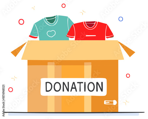 Cardboard Donation Box Full of Apparel Ready for Charity and Giving