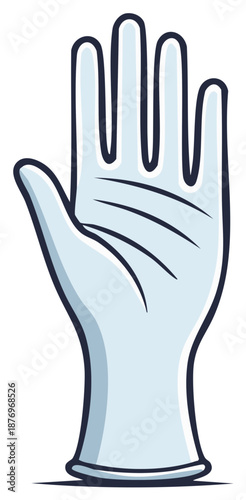 Cartoon light blue protective hand glove illustration representing hygiene, safety, and healthcare
