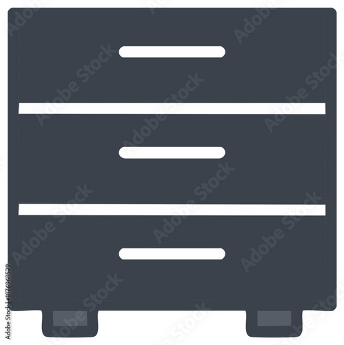 Dark gray three-drawer chest with white handles and feet