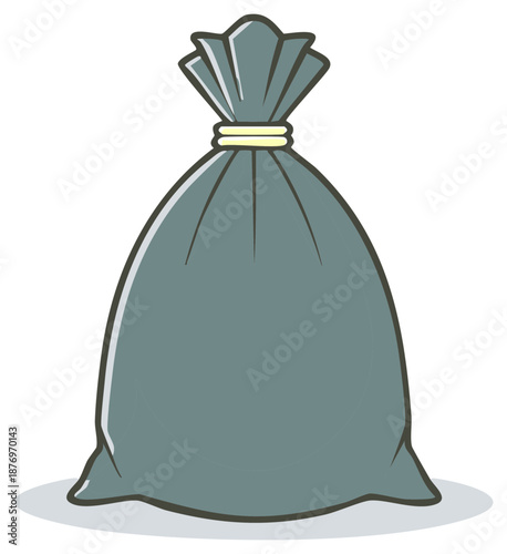 A full grey plastic trash bag tied closed cartoon vector illustration