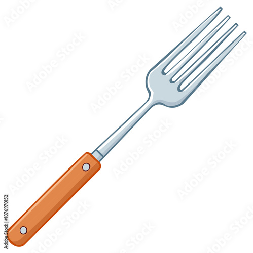 Cartoon illustration of a large meat carving fork with a wooden handle for grilling and cooking