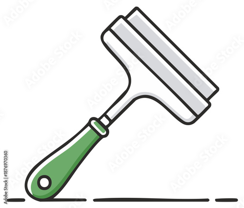 Squeegee Tool with Green Handle Applies Cleaning Fluid Leaving Streak Illustration