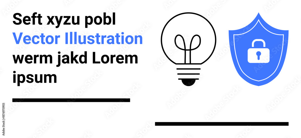 © robu_s - Data protection, innovation, cybersecurity, secure technology, inspiration, intellectual property. Lightbulb icon next to a lock shield symbol. Cybersecurity and innovation conceptual design
