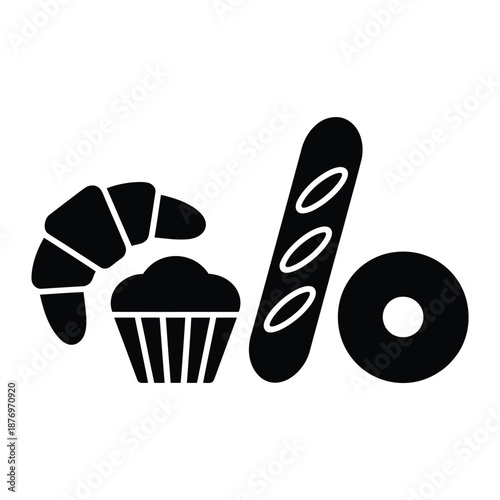 Bakery logo with croissant muffin bread and donut