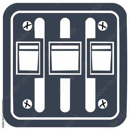 Three Toggle Switches on a Rectangular Plate Fixed with Screws Control Equipment Vector Illustration