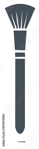 Dark gray graphic silhouette of a makeup fan brush with a long handle