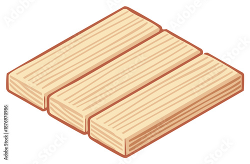 Isometric wooden boards set, construction materials, cartoon vector illustration.