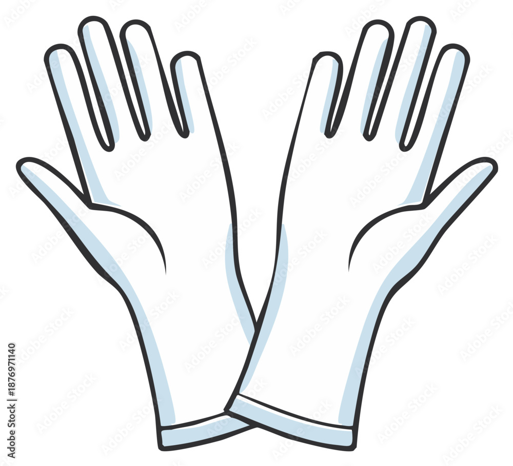 Obraz premium Clean white rubber gloves pair for household chores or medical safety cartoon illustration