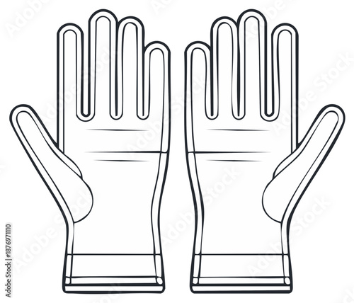 Outline illustration of a pair of work gloves with a design concept.