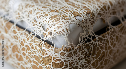 Close-up view of bread covered in white mold growth on surface with visible texture details