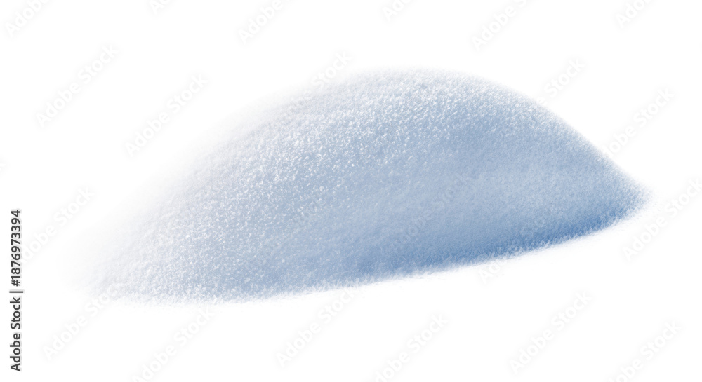 Obraz premium A single pristine snowdrift of powdery, glistening snow with visible ice crystals, isolated on a transparent background in a high-key studio macro shot with soft blue shadows. concept for winter
