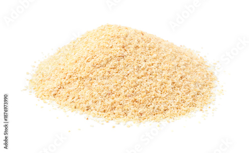 Pile of granulated dried garlic isolated on white