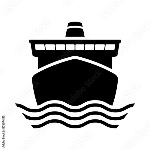 Ship icon. Black silhouette. Front view. Vector simple flat graphic illustration. Isolated object on a white background.