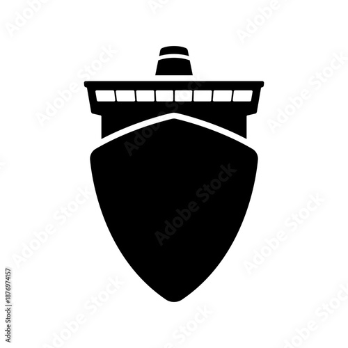 Ship icon. Black silhouette. Front view. Vector simple flat graphic illustration. Isolated object on a white background.