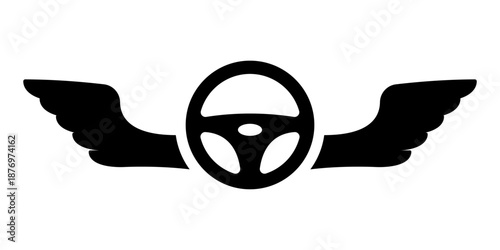 Steering wheel and fenders. Black silhouette. Front and side view. Vector simple flat graphic illustration. Isolated object on a white background.