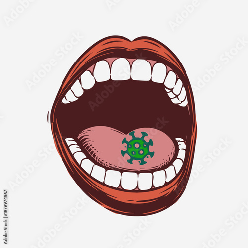 Open Mouth With Virus Cartoon Vector