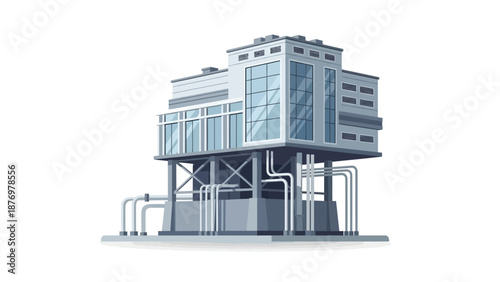 Modern Industrial Building With Pipes And Windows, Industrial Plant, Factory Exterior Design
