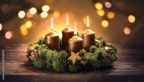 Advent Wreath With Four Burning Candles N Christmas Religious Illustration