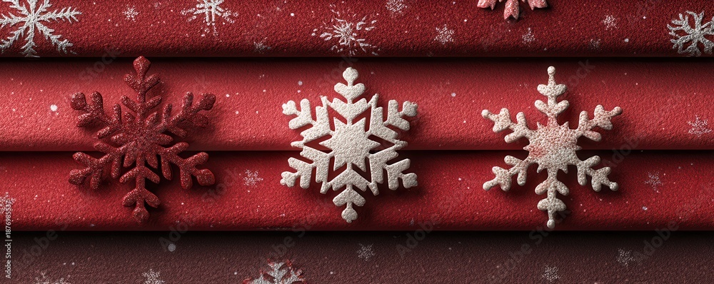 Obraz premium Decorative red background with intricate snowflake patterns for festive occasions