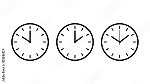Three analog clocks displaying different times showing minutes and hours clearly