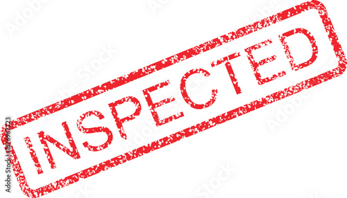 Grungy red 'INSPECTED' rubber stamp graphic with a distressed texture, signifying quality control, thorough review, or final approval mark for a completed process
