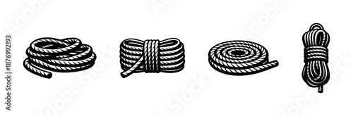 Knotted ropes vector icons set, flat knot symbols, nautical cord, rope collection