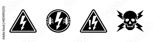 Electric warning signs vector icons set: symbols, caution, safety