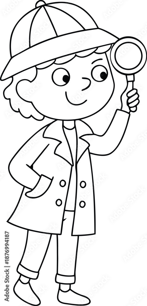 Fototapeta premium Detective Illustration With Magnifying Glass, Kid Investigator Sketch