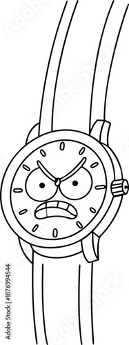 Angry Watch Face Cartoon Illustration Time Management Stress