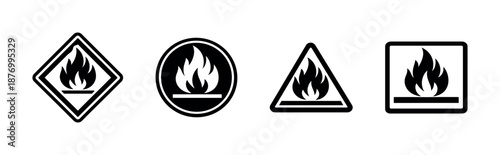 Fire hazard vector icons set: cautionary symbols for safety warning signs