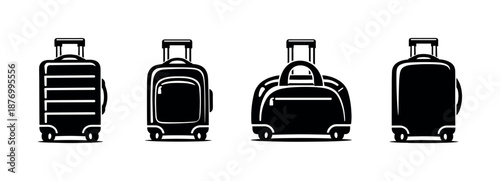 Luggage and suitcase vector icons set: travel bags, flat design symbols