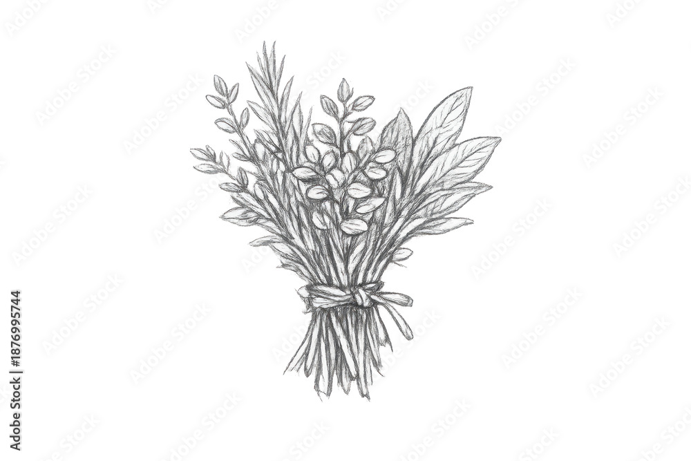 Naklejka premium Floral Bouquet Pencil Sketch with transparent background on black