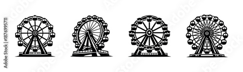 Ferris wheel vector icons set: carnival, amusement symbols, black silhouette collection