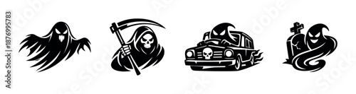 Halloween spooky ghosts vector icons set: haunted, spirit, creepy, ghostly collection