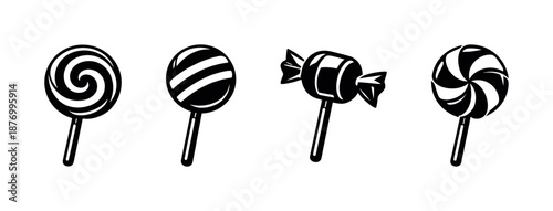 Candy lollipop vector icons set featuring sweet, dessert, and confectionery symbols
