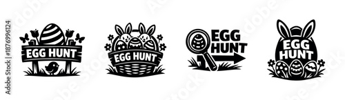 Easter egg hunt vector icons set: holiday, celebration symbols, and festive designs
