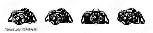 Cameras vector icons set, vintage camera collection, retro style photography symbols
