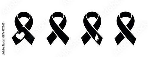 Awareness ribbon vector icons set: symbolic emblems for causes and support