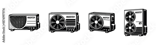 Air conditioning units vector icons set, hvac symbols, cooling equipment design
