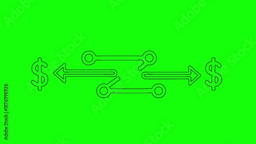 Money Transfer Exchange Line Icon Animation on Green Screen