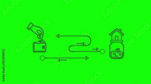Digital Savings Flow Line Icon Animation on Green Screen