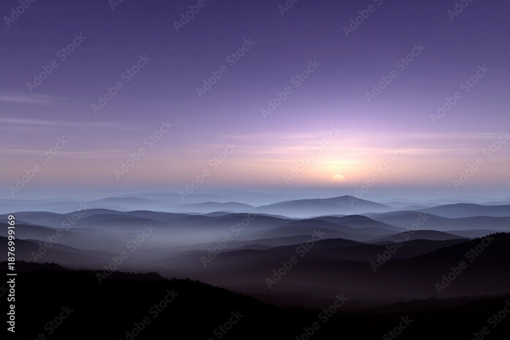 Fototapeta premium Sunrise over rolling hills with mist and soft light