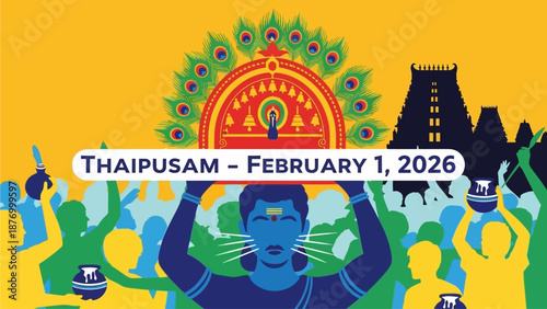 Vibrant Thaipusam celebration with devotees in traditional attire