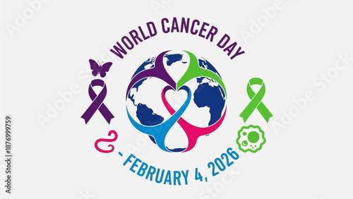 World Cancer Day awareness campaign with colorful global logo