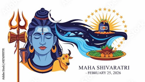 Maha Shivaratri festival illustration with Lord Shiva and traditional offerings