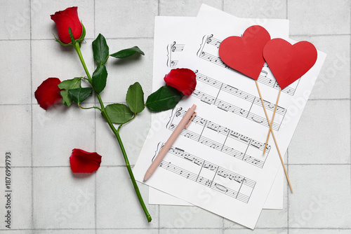 Music sheets with rose flow...